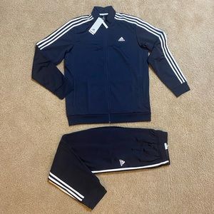 Adidas Mens 3 Stripes Tricot Tracksuit NWT Jacket & Pants Set Blue Multiple Sz